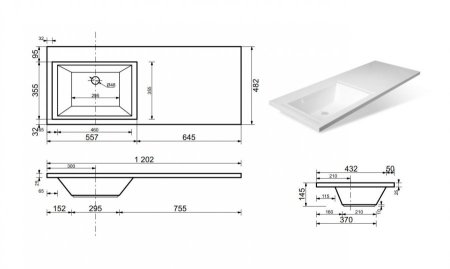 Мебельная раковина Эстет Даллас 1200 левая 
