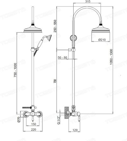 Душевая система Margaroli Classica RU1006AA01GD Золото 