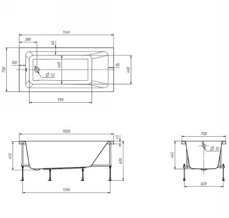 Акриловая ванна Roca Leon 150x70 248659000 без гидромассажа 