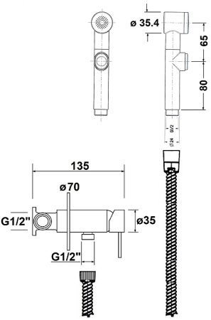 Гигиенический душ со смесителем Reitano Rubinetteria Rhapsody 55STFPSCR Хром 
