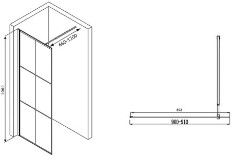 Душевая перегородка Abber Immer Offen 90 AG62090B профиль Черный стекло прозрачное 