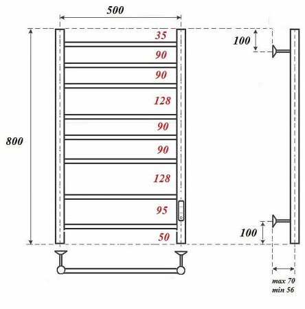 Электрический полотенцесушитель Point Аврора PN10858 П8 500x800 диммер справа Хром 