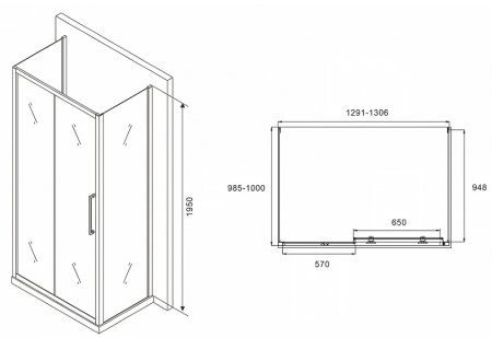 Душевой уголок Abber Schwarzer Diamant 130x100 AG30130MH-S100M-S100M профиль Хром стекло матовое 