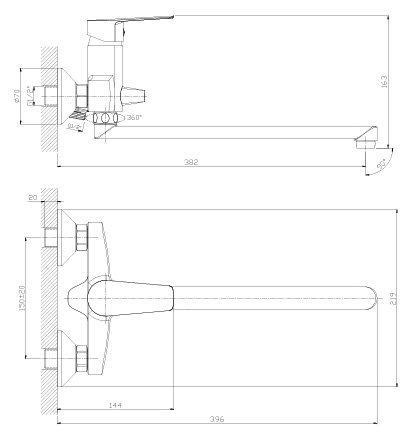 Смеситель для ванной Rossinka S35-33 универсальный Хром 
