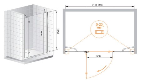 Душевая дверь в нишу Cezares Bergamo B13 100 60/60 C Cr L 