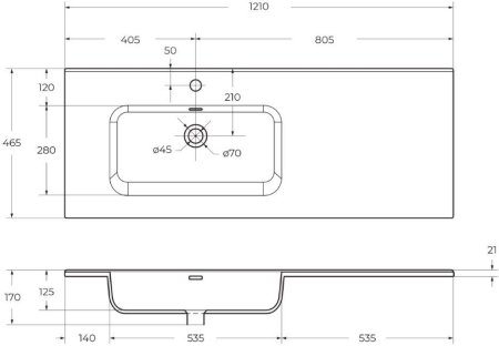Керамическая раковина, чаша слева BelBagno BB1200ETL-L 