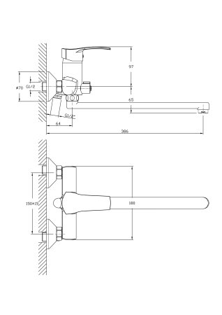 Смеситель для раковины длинный излив HAIBA HB2270-K 