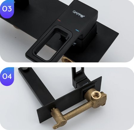 Смеситель для раковины Gappo G17-6 G1017-16 Черный матовый 