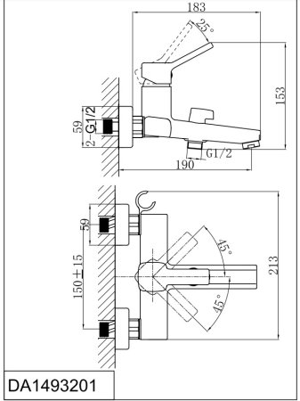 Смеситель для ванны с душем DK Rhein.Dusseldorf (DA1493201) 