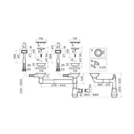 Сифон для мойки Omoikiri WK-2C-IN с прямоугольными переливами 