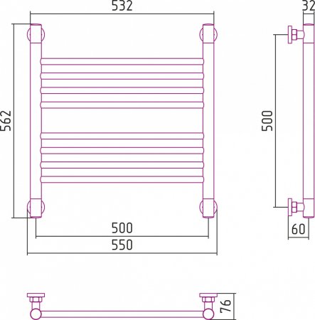 Полотенцесушитель водяной Сунержа Богема+ 50x50 прямая 