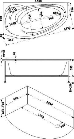 Акриловая ванна Bas Фэнтази 150x90 см L с гидромассажем 