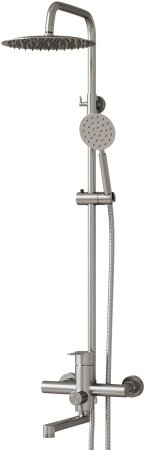 Душевая система MIXLINE MLSS32-06 Stainless" (смеситель 35К с изл+лейка 3поз.+душ.шланг+тропич.душ.) нерж. (553215)" 