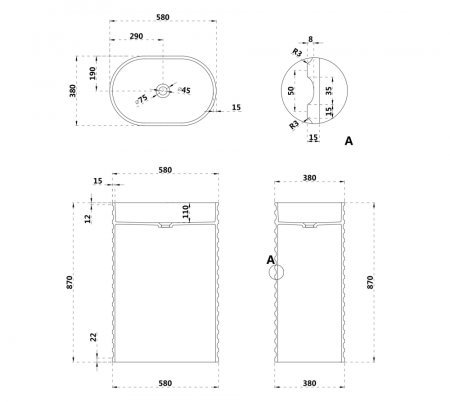 Раковина отдельностоящая ABBER Stein AS2550 белая матовая 
