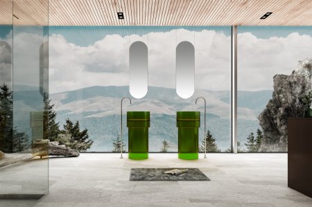 Раковина отдельностоящая прозрачная ABBER Kristall AT2701Emerald зеленая 