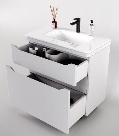 Тумба напольная "Марелла 80" (2 ящ.) Люкс антискрейтч белый матовый, PLUS 