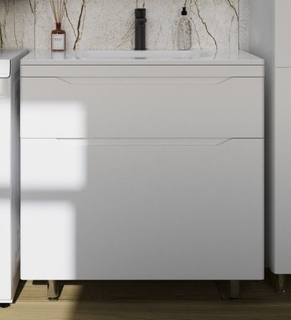 Тумба напольная "Марелла 80" (2 ящ.) Люкс антискрейтч белый матовый, PLUS 