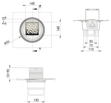 Душевой трап Berges Zentrum Antik 150x150 090465 с решеткой Хром матовый 