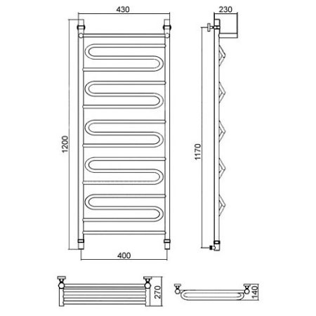 Полотенцесушитель водяной Ника Curve ЛZ/ВП 120х40 
