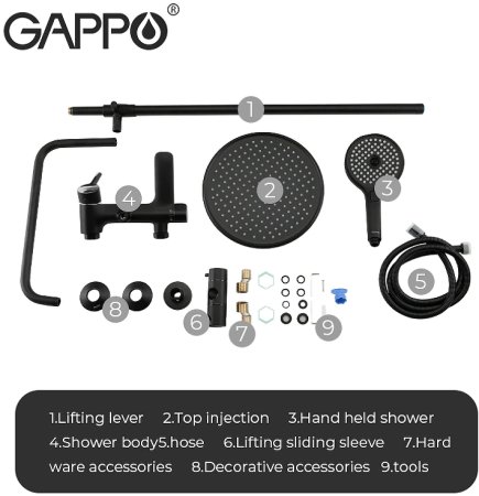 Душевая система Gappo G03-6 G2403-6 Черная матовая Хром 