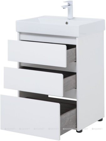 Тумба с раковиной Aquanet Nova Lite 60 белый глянец (3 ящика) 