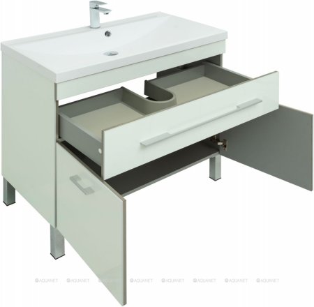 Тумба с раковиной Aquanet Верона 90 белый (напольная 1 ящик 2 дверцы) 