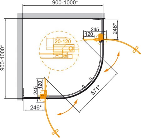 Душевой уголок Cezares Slider R 2 90/100 C Cr 