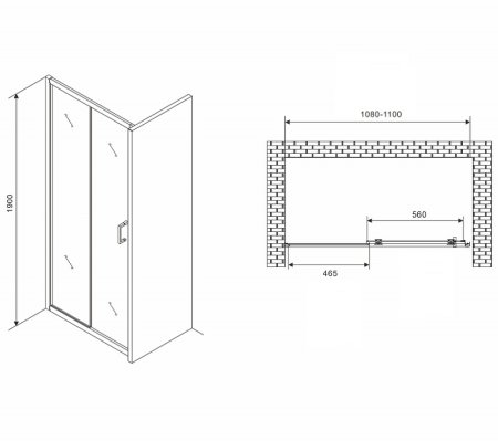 Душевая дверь Abber Schwarzer Diamant 110 AG301105 профиль Хром стекло прозрачное 