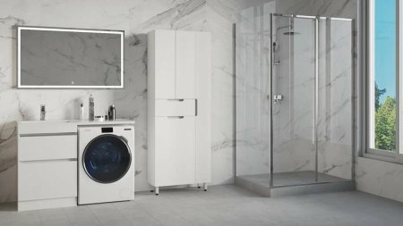 Шкаф пенал Style Line Оптима 70 ЛС-000010058 с бельевой корзиной Белый 