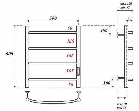 Электрический полотенцесушитель Point Афина PN04856 П4 500x600 диммер справа Хром 