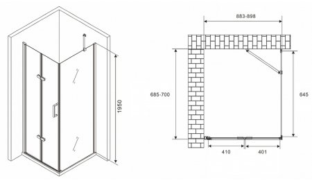 Душевой уголок Abber Zart 90x70 AG08090P-S71 профиль Хром стекло прозрачное 