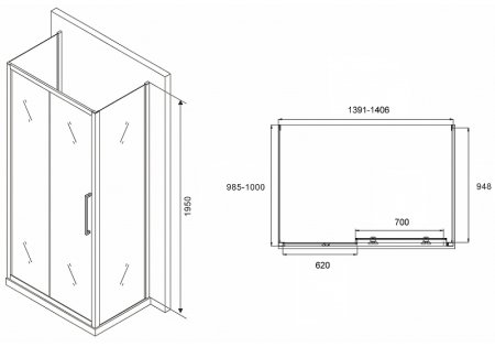 Душевой уголок Abber Schwarzer Diamant 140x100 AG30140MH-S100M-S100M профиль Хром стекло матовое 