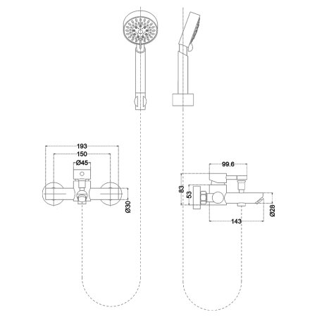 Смеситель для ванны MELANA Tondo 610105 с душем 