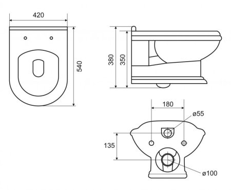 Унитаз подвесной Cezares King Palace, с крышкой-сиденьем CZR-T-163-W-S-BR 