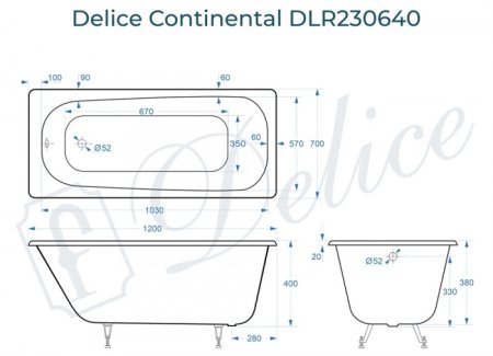 Ванна чугунная Delice Continental 120х70 DLR230640 