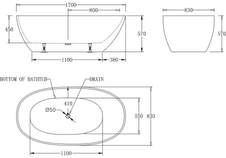 Акриловая ванна BelBagno 170x83 BB80-1700-W0 без гидромассажа 