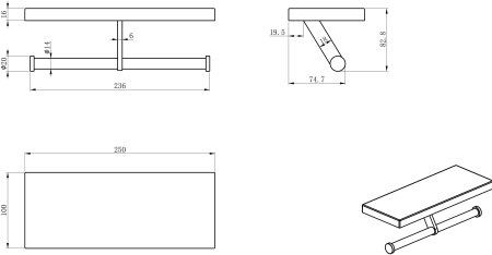 Двойной держатель для туалетной бумаги с полкой WONZON & WOGHAND, Хром (WW-V3802-CR) 