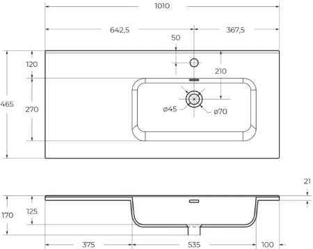 Керамическая раковина, чаша справа BelBagno BB1000ETL-R 