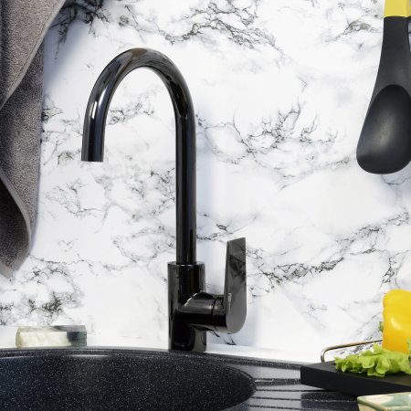 Смеситель WasserKRAFT Glan 6607 для кухонной мойки, черный глянец 
