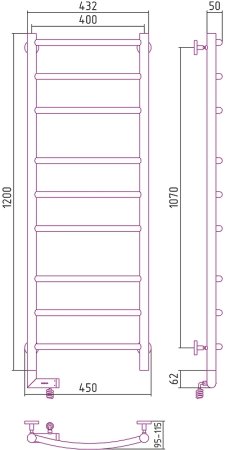 Электрический полотенцесушитель Сунержа Галант 2.0 1200x400 L 30-5200-1240 Белый матовый 
