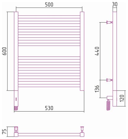 Полотенцесушитель электрический Сунержа Модус 3.0 60х50 L 