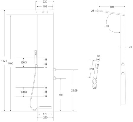 Душевая панель Cerutti SPA Korra B CT9258 с гидромассажем Черная матовая 