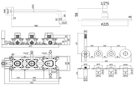 Душевая система Paffoni Modular Box KITMB000NO с термостатом Черная матовая 