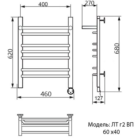 Полотенцесушитель электрический Ника Trapezium ЛТ г2 ВП 60х40 правый тэн 