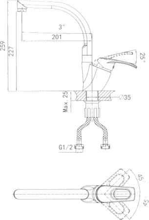 Смеситель для кухонной мойки Granula GR-1824 базальт 