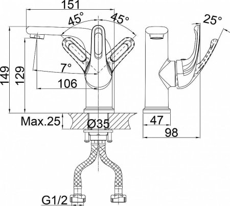 Комплект для ванной D&K Rhein Eucharius DA1370003SET 3 в 1, два смесителя + душевой гарнитур 