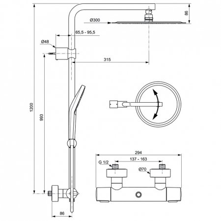 Душевая система Ideal Standard Ideal Rain Luxe Evo Jet A6984AA с термостатом Хром 