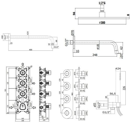 Душевая система Paffoni Modular Box KITMB019NO046KING с термостатом Черная матовая 
