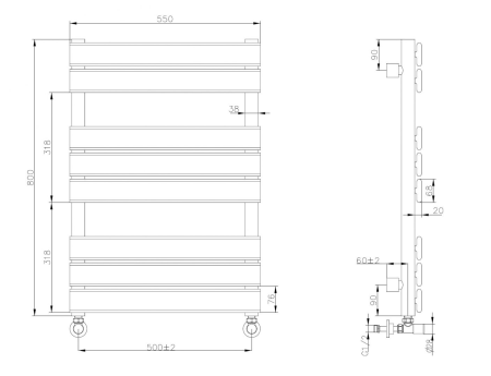 Полотенцесушитель водяной Boheme Venturo 720-CR 800х500 см. хром 