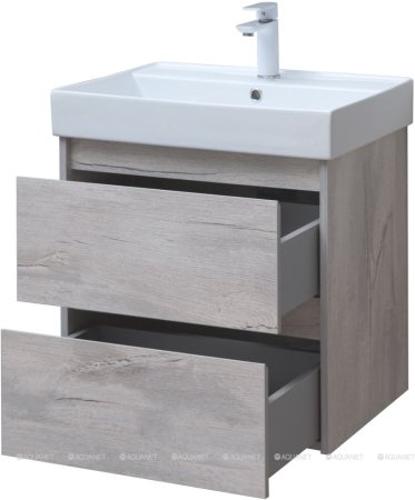Тумба с раковиной Aquanet Nova Lite 60 дуб белый (2 ящика) 